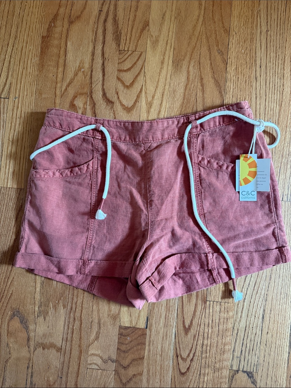 C&C California Coral/rust Drawstring Linen-Blend Women's Athletic Shorts